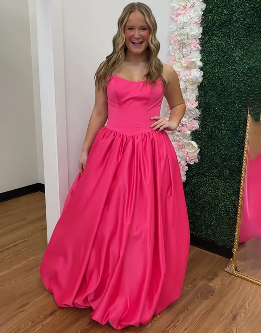 Fuchsia Corset A Line Strapless Long Prom Dress