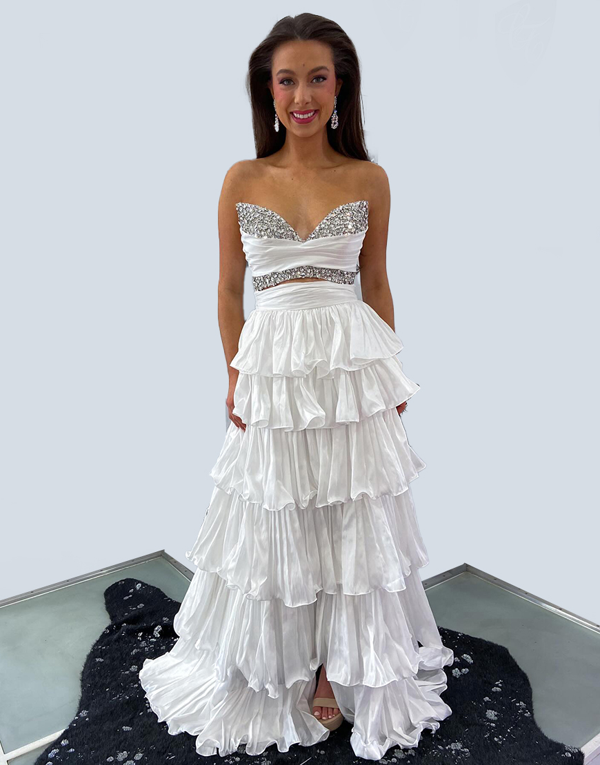 Sparkly Pink Beaded Sweetheart A-Line Long Prom Dress with Ruffles