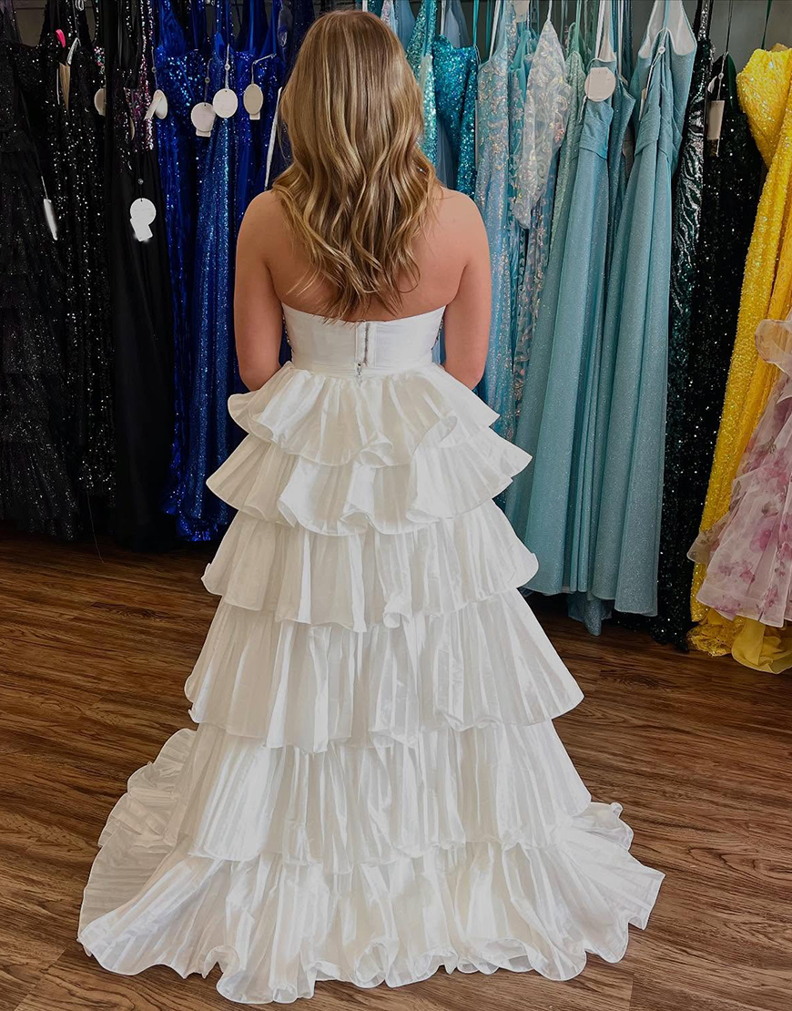 Sparkly Pink Beaded Sweetheart A-Line Long Prom Dress with Ruffles