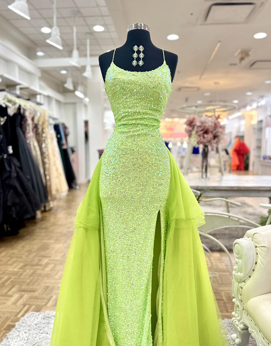 Sparkly Green Mermaid Spaghetti Straps Sequins Long Prom Dress with Cape