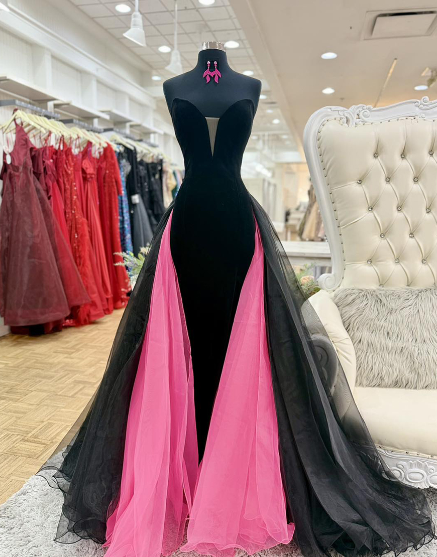 Black Mermaid Tulle Sweetheart Long Prom Dress with Cape