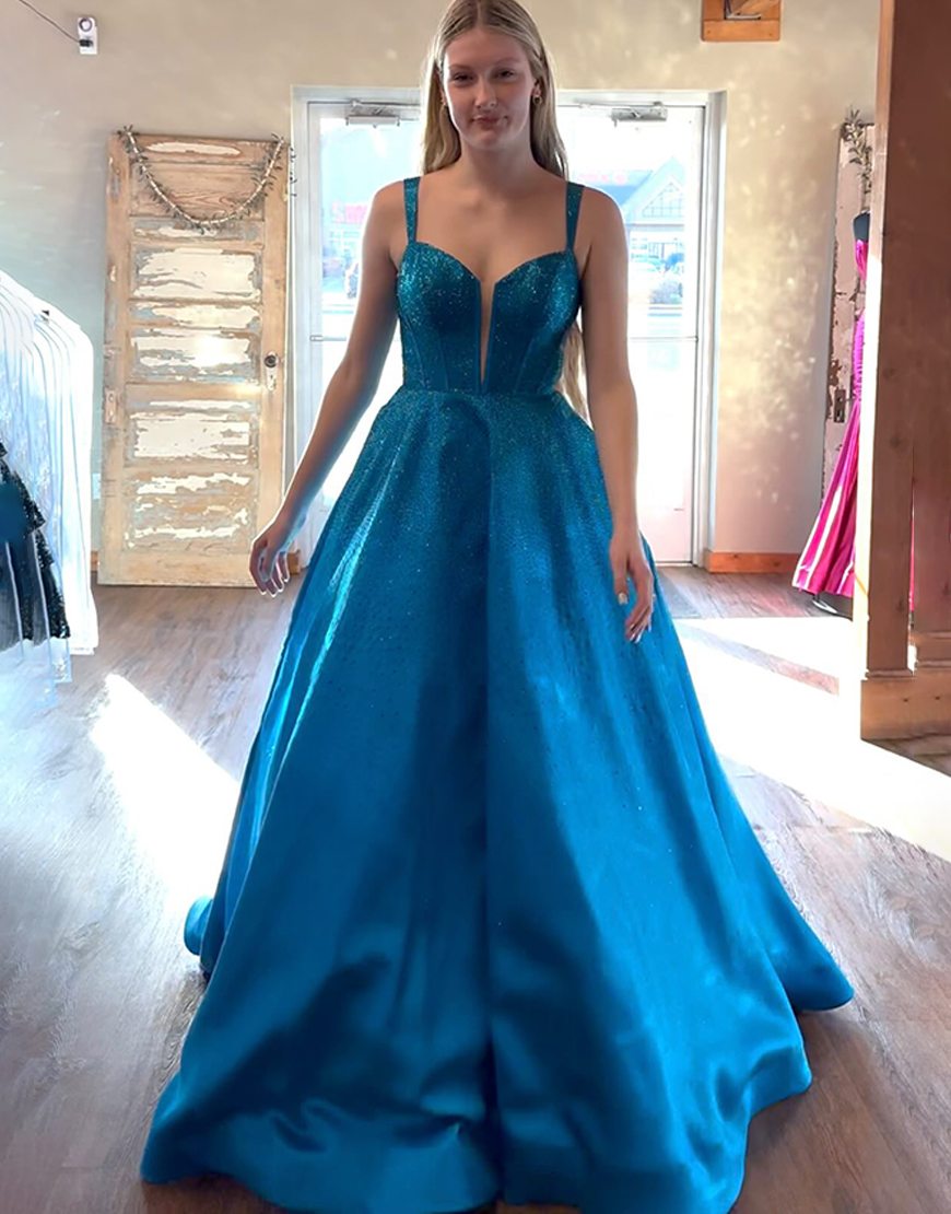 Sparkly Lilac Beaded Corset A Line Long Prom Dress with Pockets