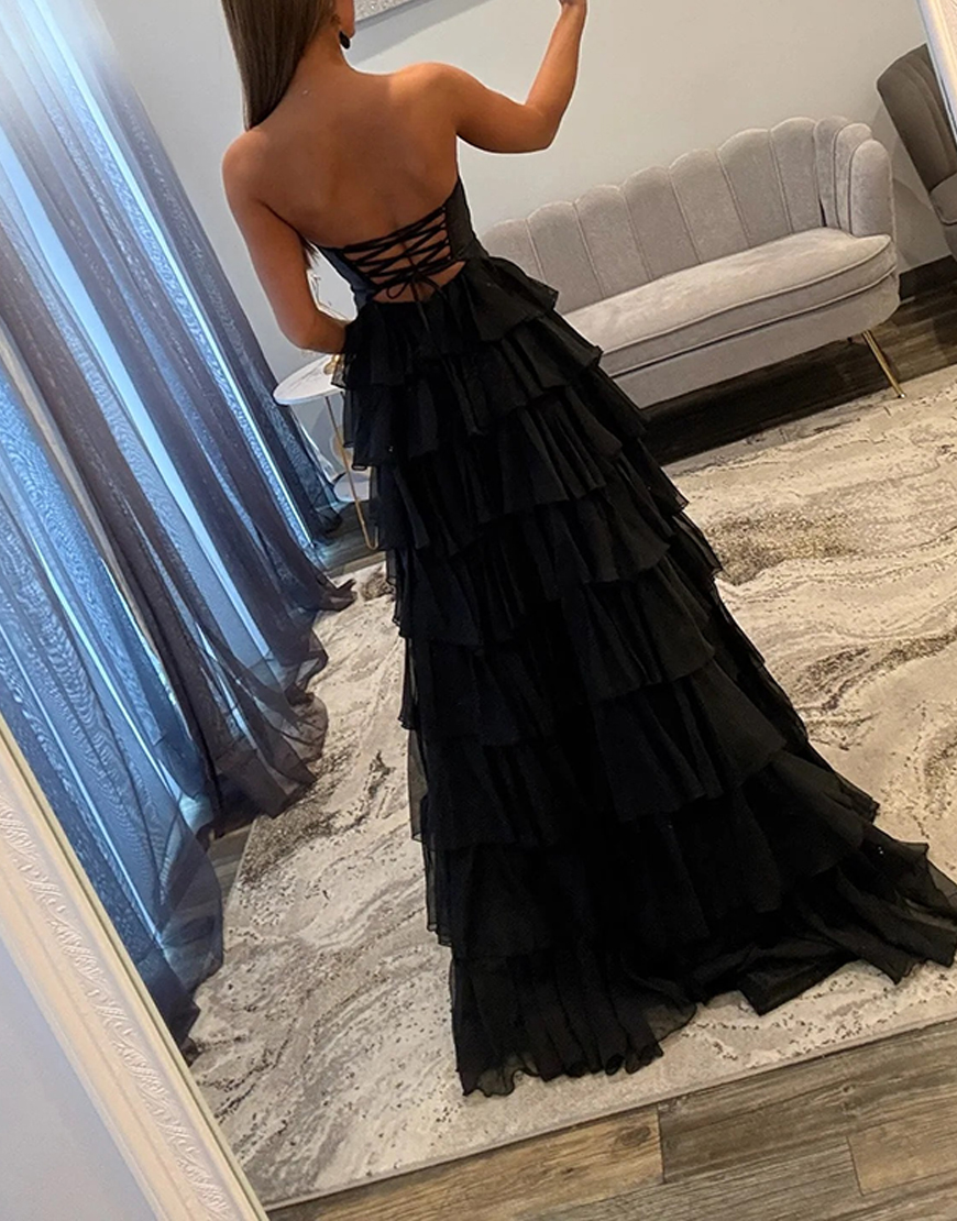 Fuchsia Ruffled Sweetheart Long Cut Out Prom Dress with Slit