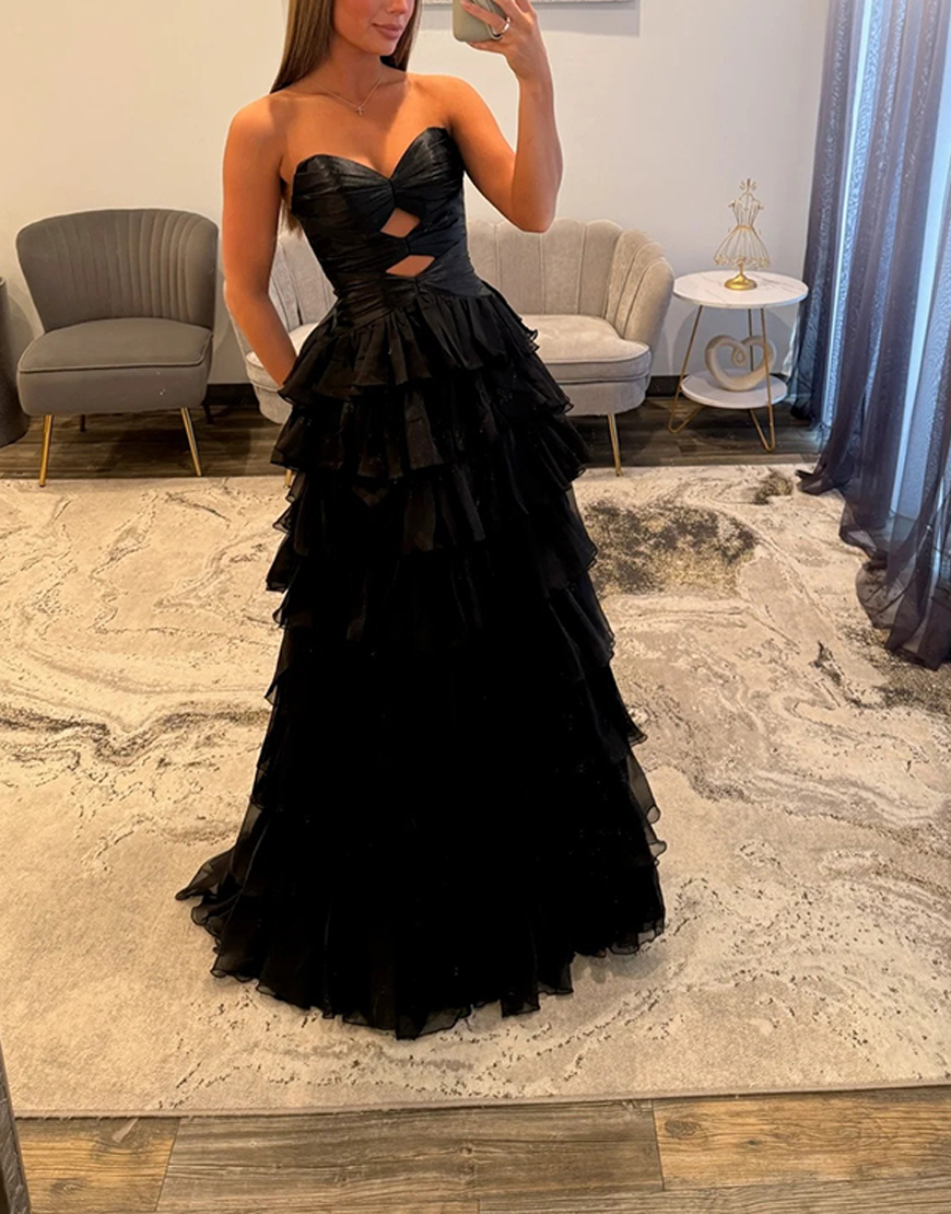 Fuchsia Ruffled Sweetheart Long Cut Out Prom Dress with Slit