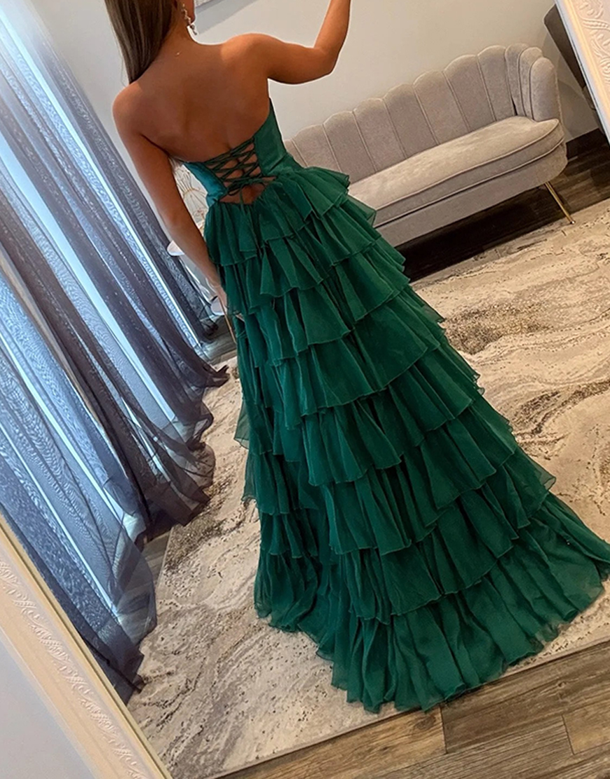 Fuchsia Ruffled Sweetheart Long Cut Out Prom Dress with Slit