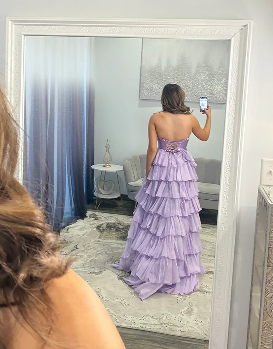 Fuchsia Ruffled Sweetheart Long Cut Out Prom Dress with Slit