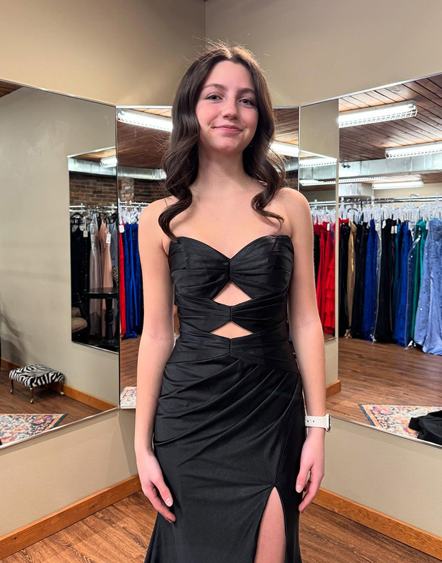 Black Mermaid Cut Out Sweetheart Satin Long Prom Dress with Slit