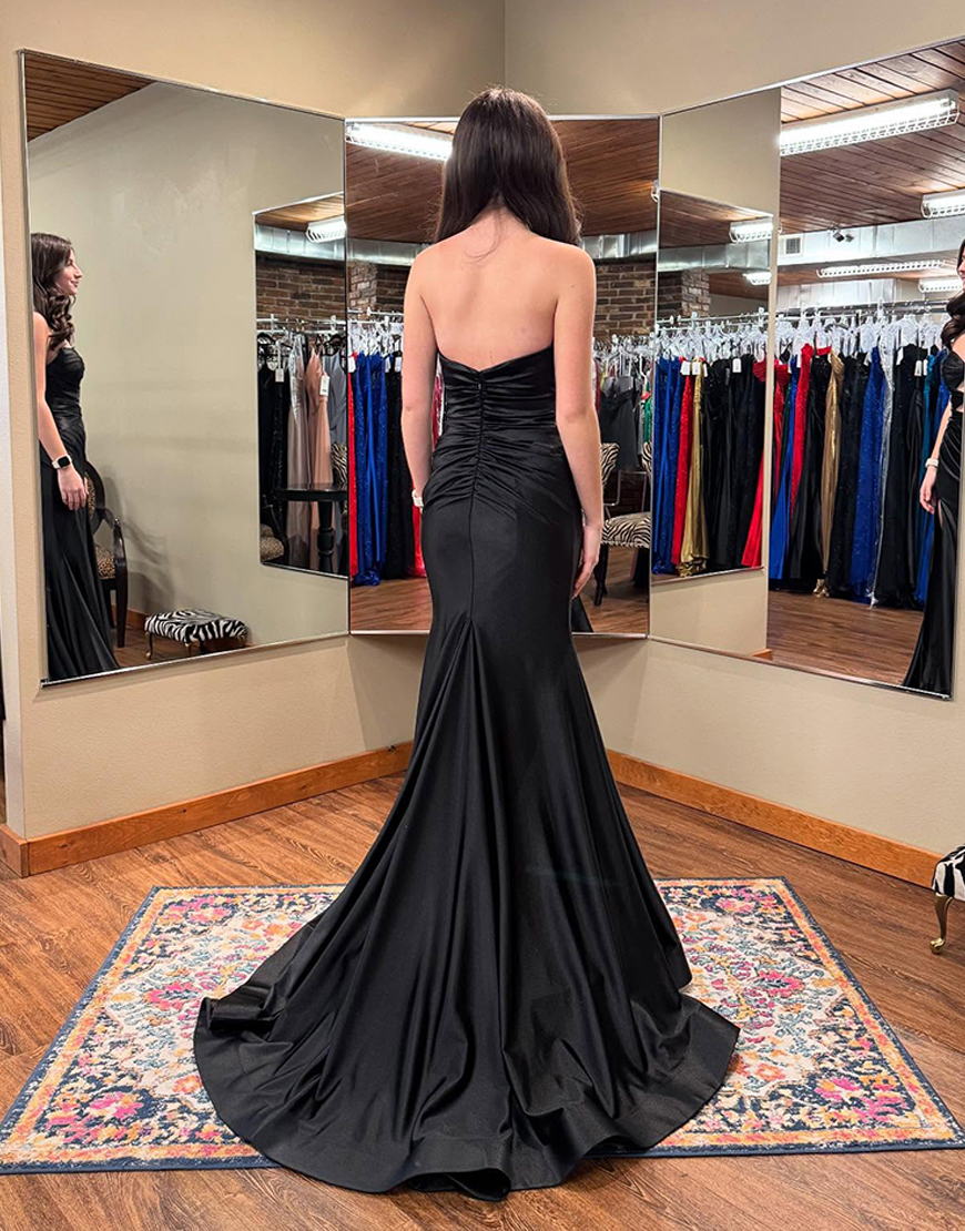 Black Mermaid Cut Out Sweetheart Satin Long Prom Dress with Slit