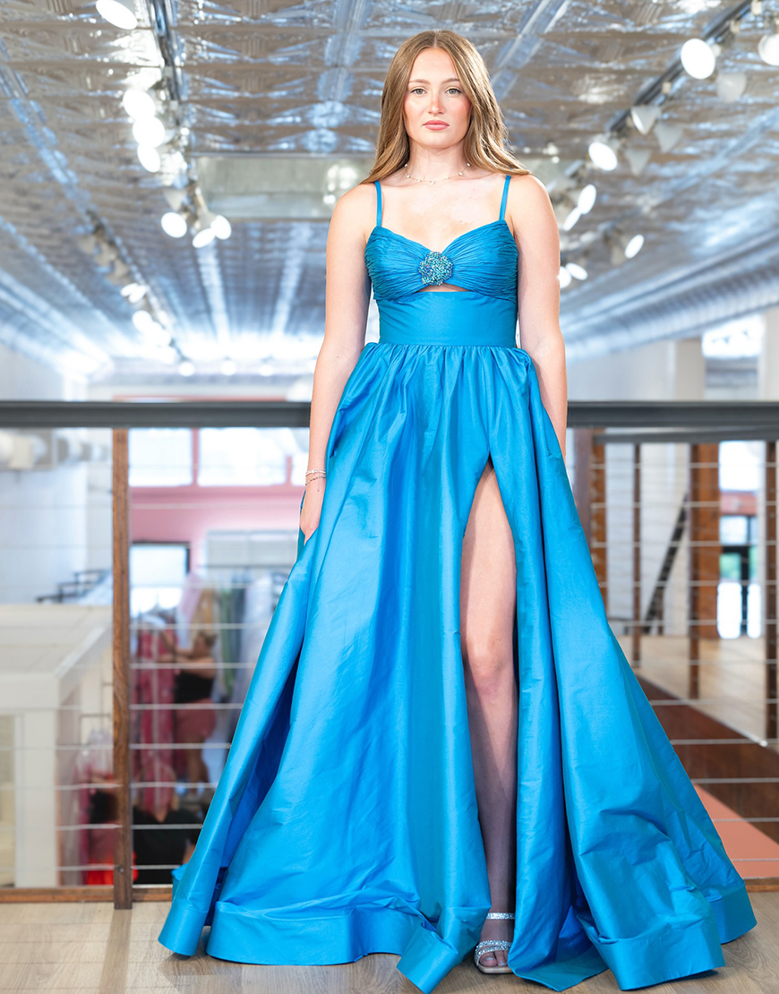 Sparkly Orange Spaghetti Straps Keyhole A Line Long Prom Dress with Slit