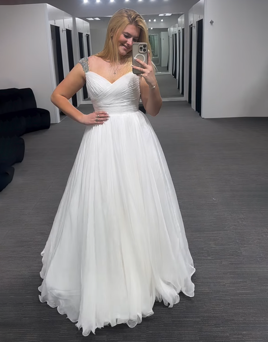 White Chiffon Thick Straps A Line Long Prom Dress