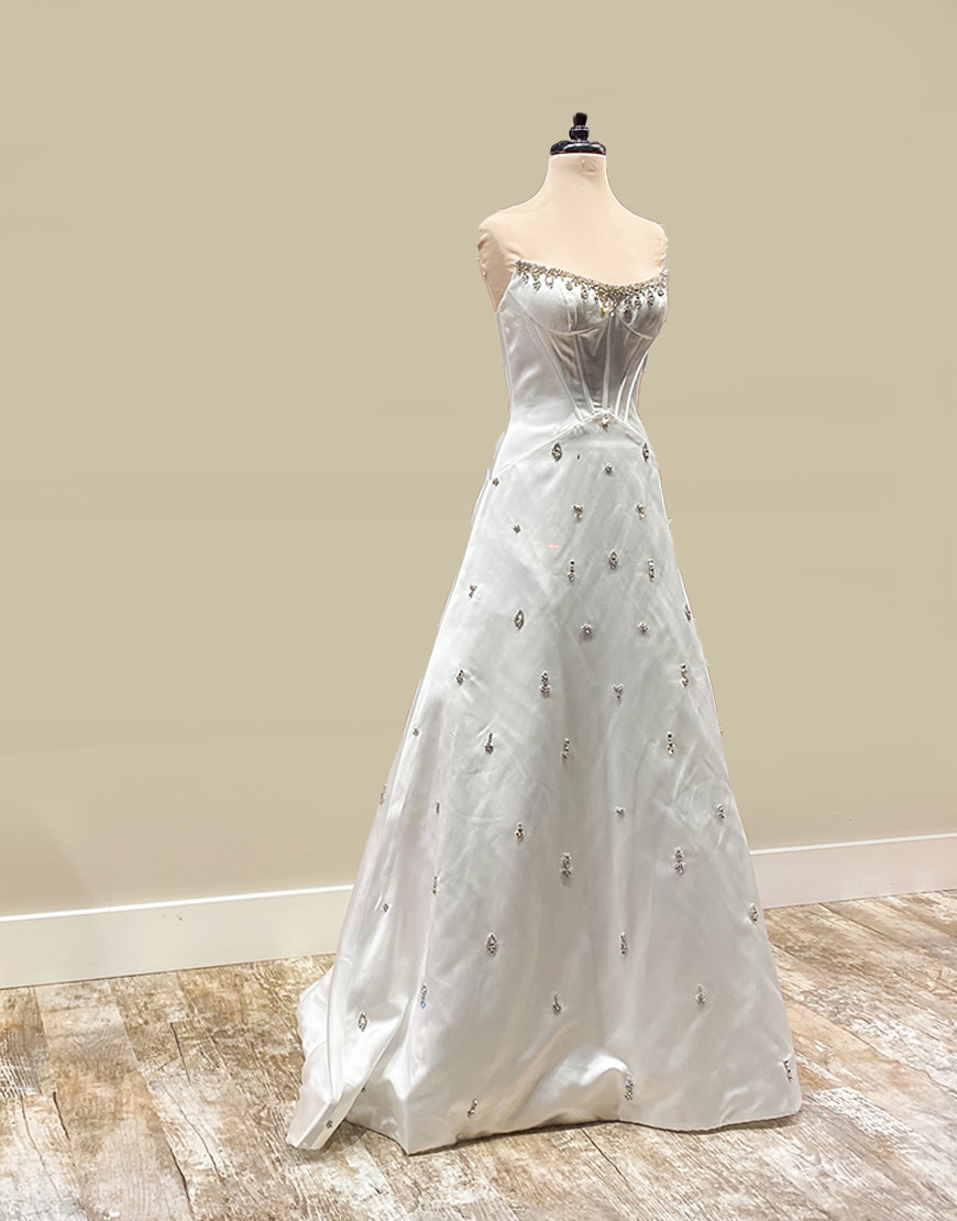 Sparkly White Corset Strapless Satin A Line Long Prom Dress with Beading