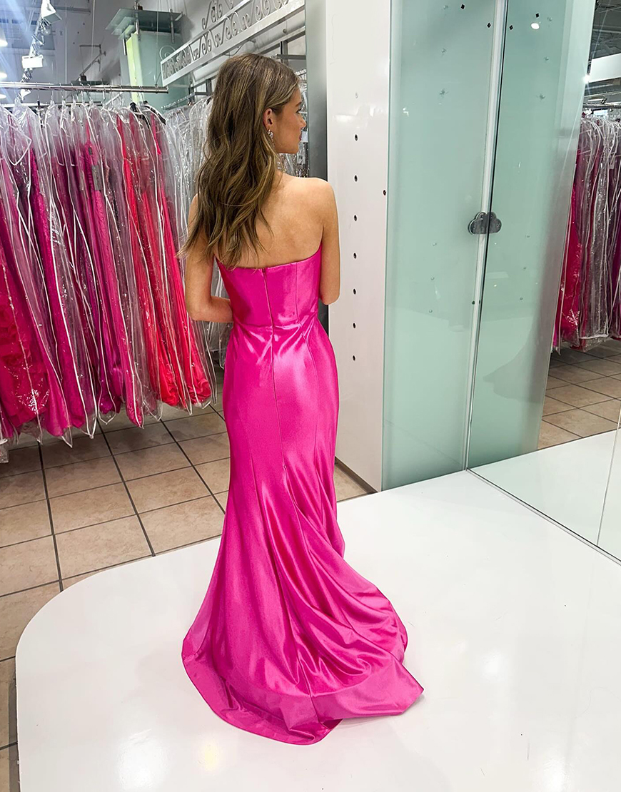 Sparkly Fuchsia Mermaid Sweetheart Satin Long Prom Dress with Bows
