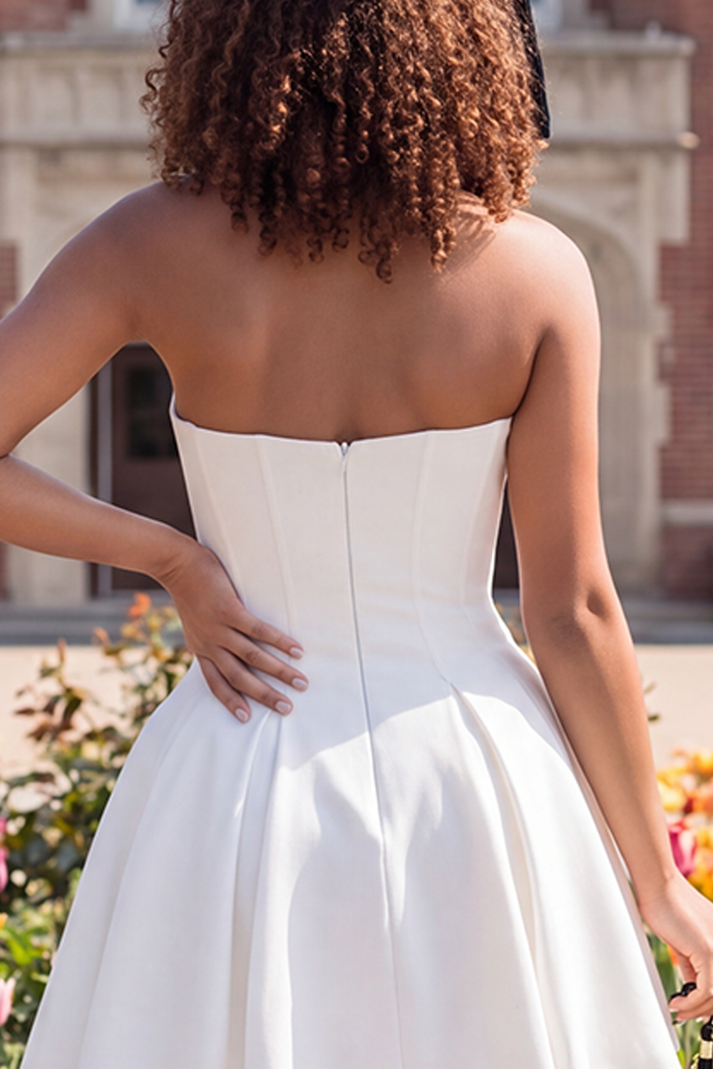 White Strapless A Line Satin Short Graduation Dress with Bow