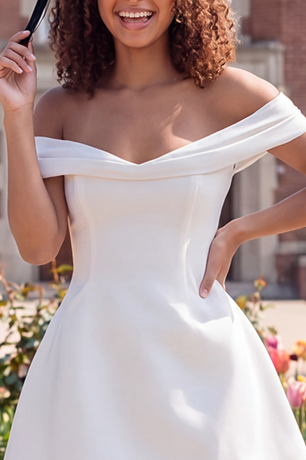 White A Line Off the Shoulder Short Graduation Dress
