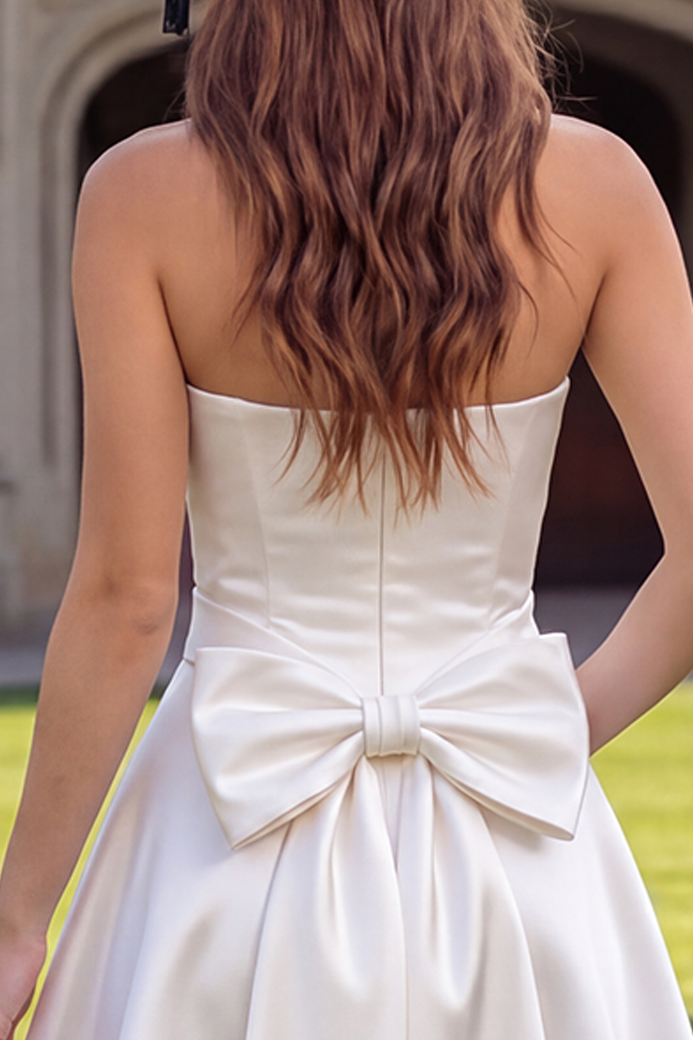 Ivory Sweetheart Corset Short Graduation Dress with Bow
