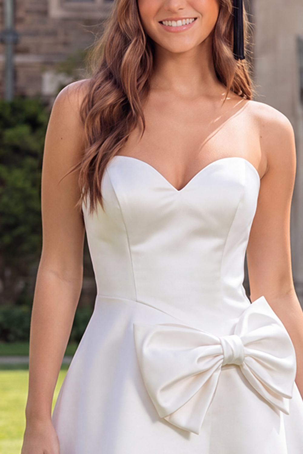 Ivory Sweetheart Corset Short Graduation Dress with Bow