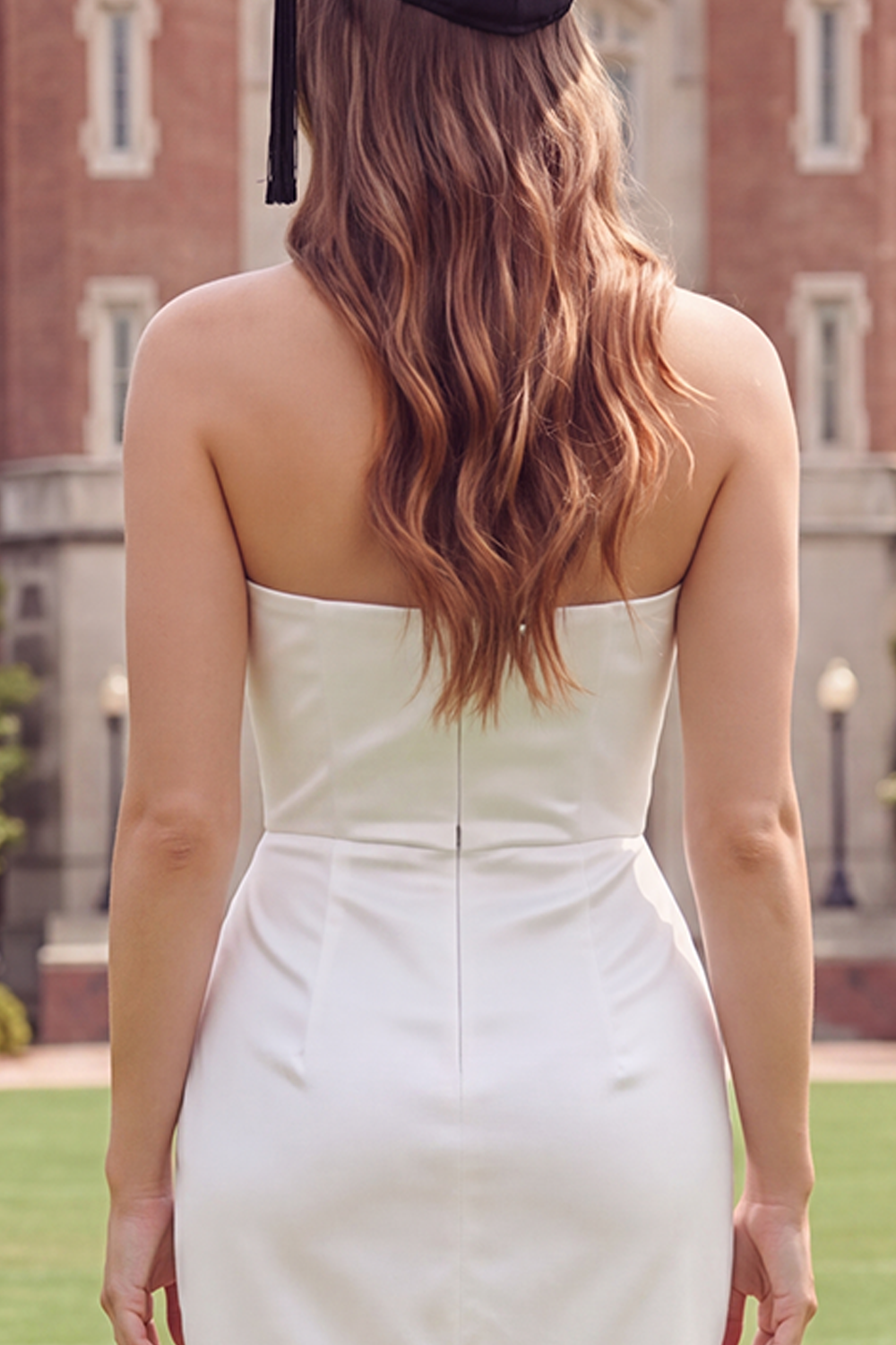 White Short Bodycon Strapless Graduation Dress with Bow