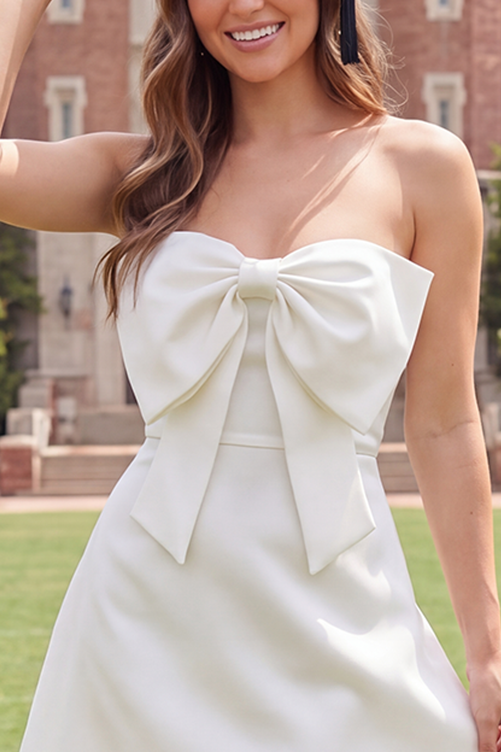 White Short Bodycon Strapless Graduation Dress with Bow