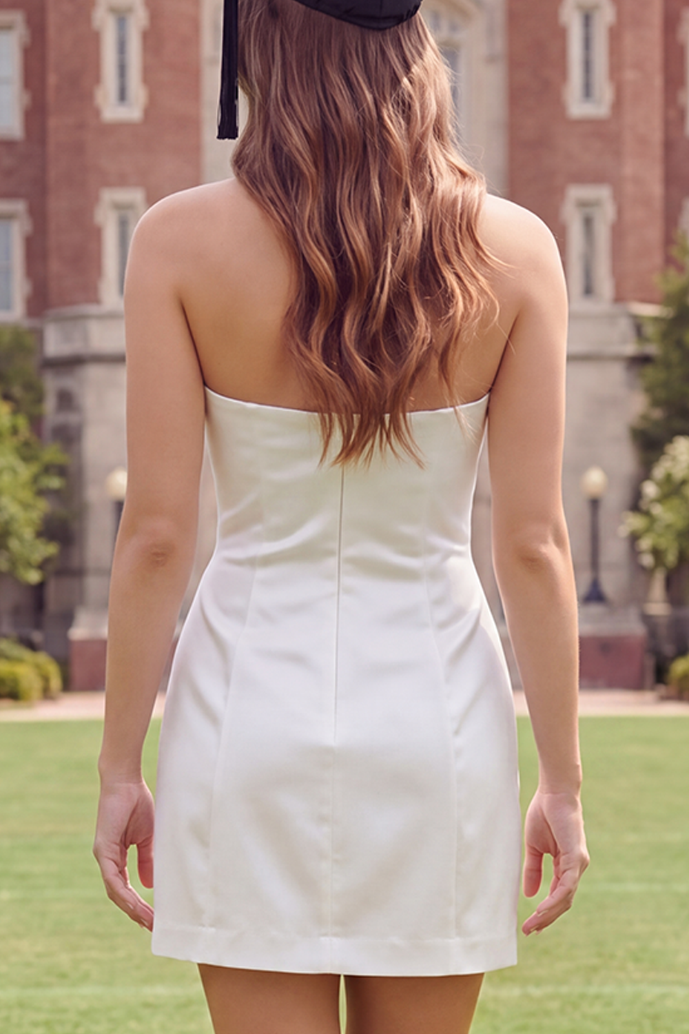 White Strapless Satin Bodycon Short Corset Graduation Dress with Bow