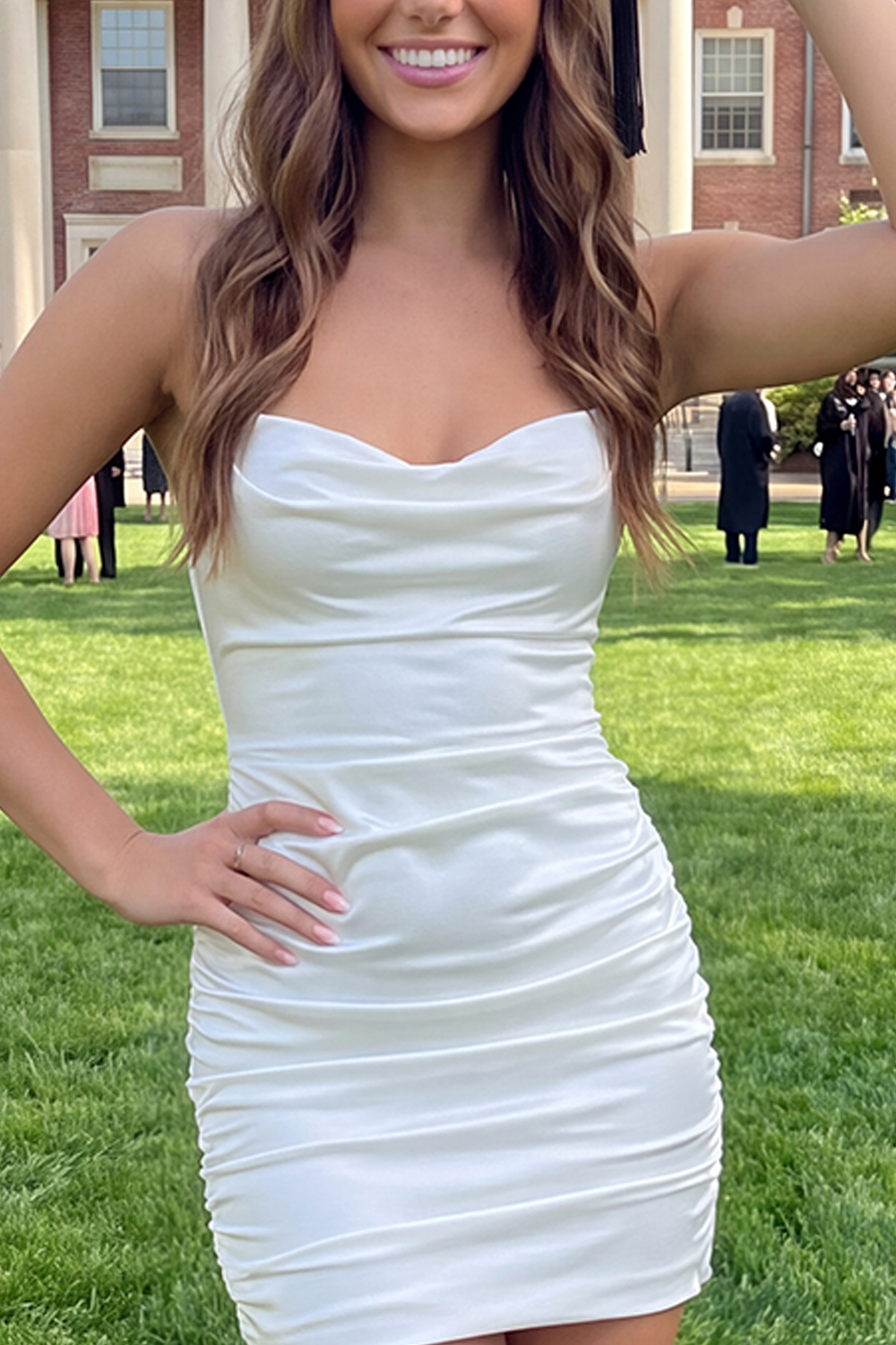 White Bodycon Spaghetti Straps Short Graduation Dress