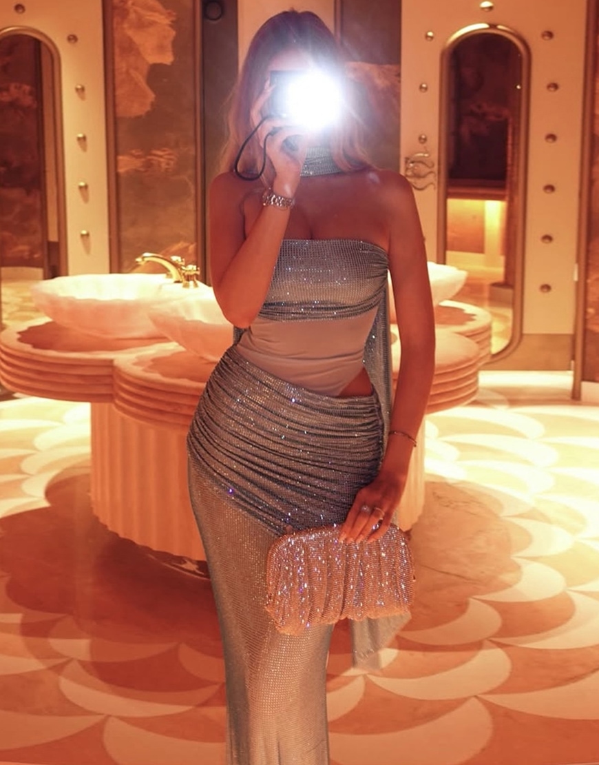 Sparkly Blue Cut Out Mermaid Strapless Long Prom Dress with Beading