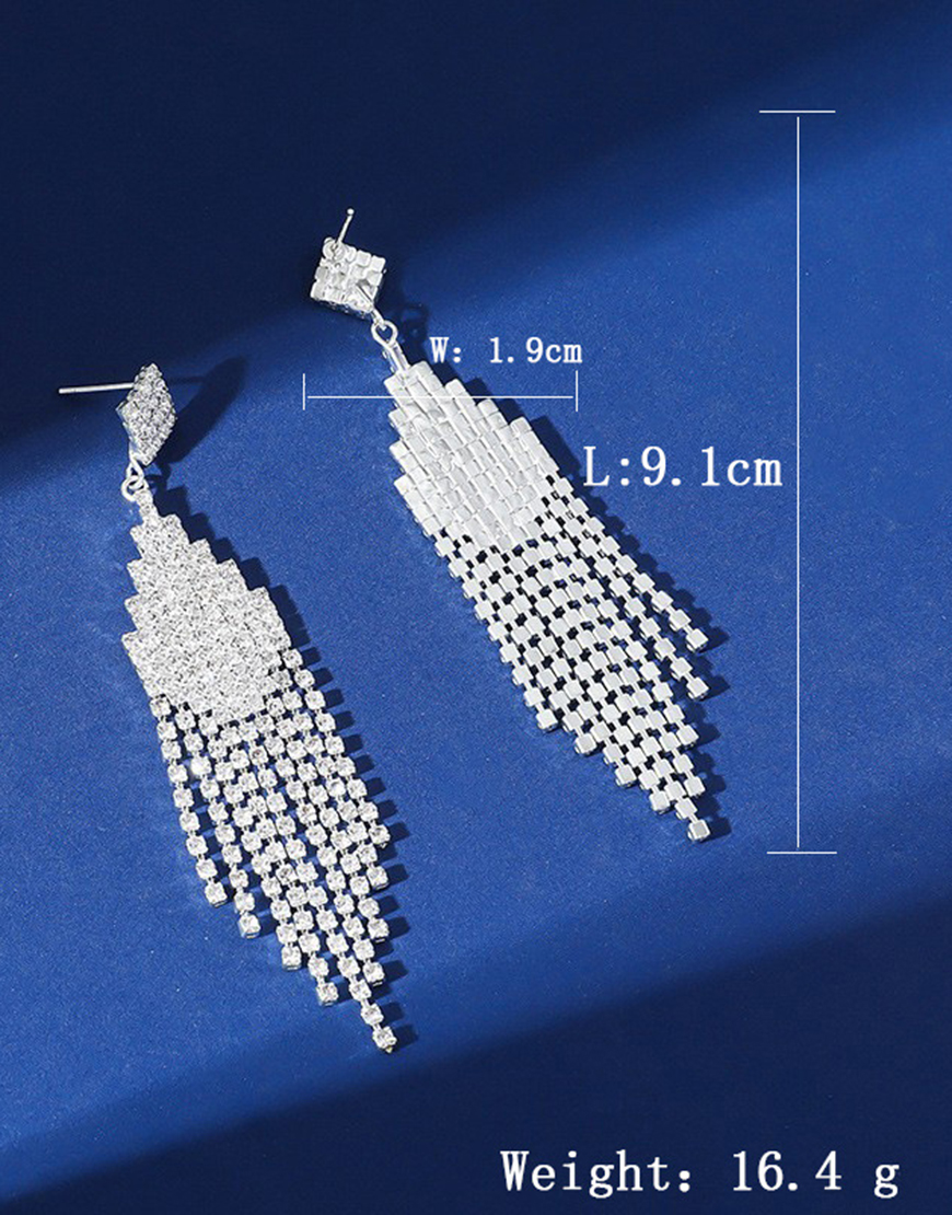 Sparkly Silver Party Drop Crystal Fringed Earrings
