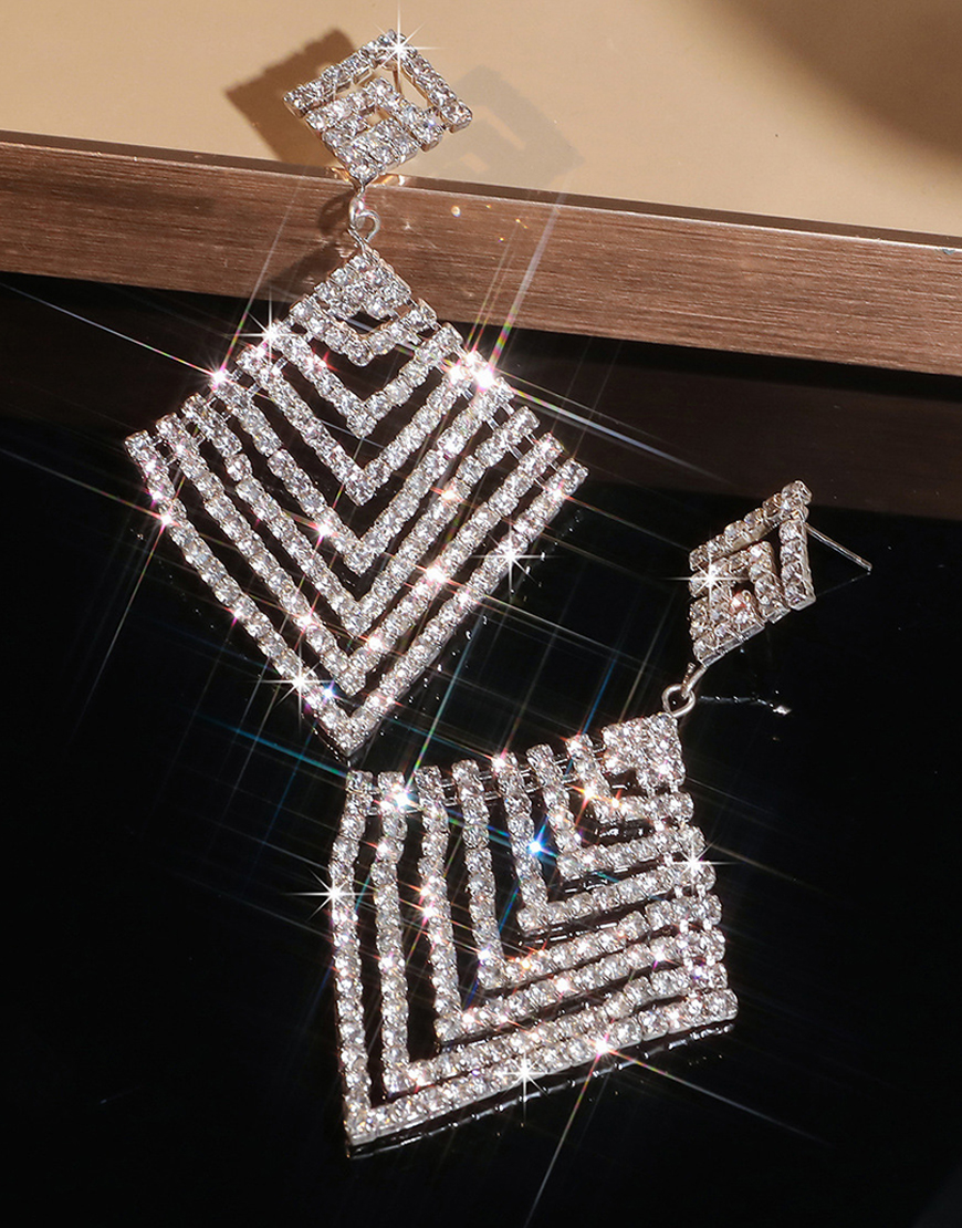 Sparkly Silver Rhinestones Party Drop Earrings