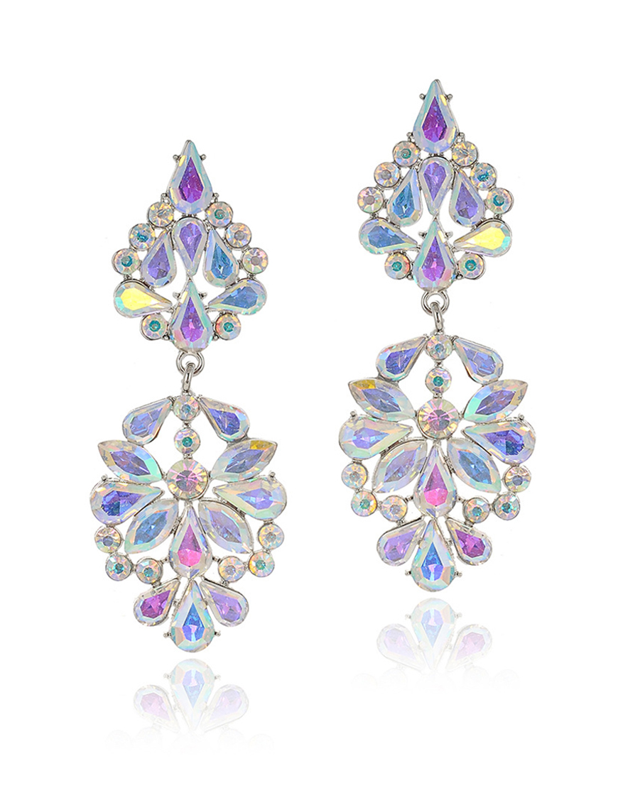 Sparkly Golden Flower Shaped Prom Drop Earrings with Rhinestones