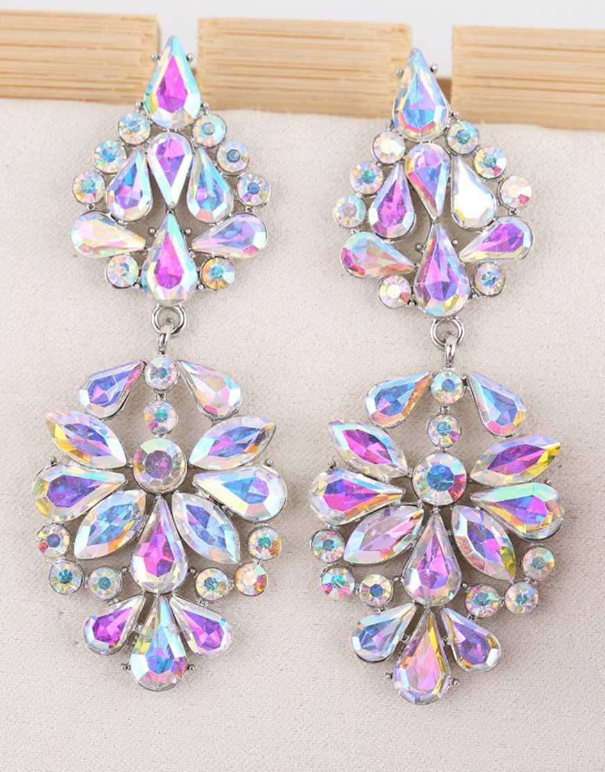 Sparkly Golden Flower Shaped Prom Drop Earrings with Rhinestones