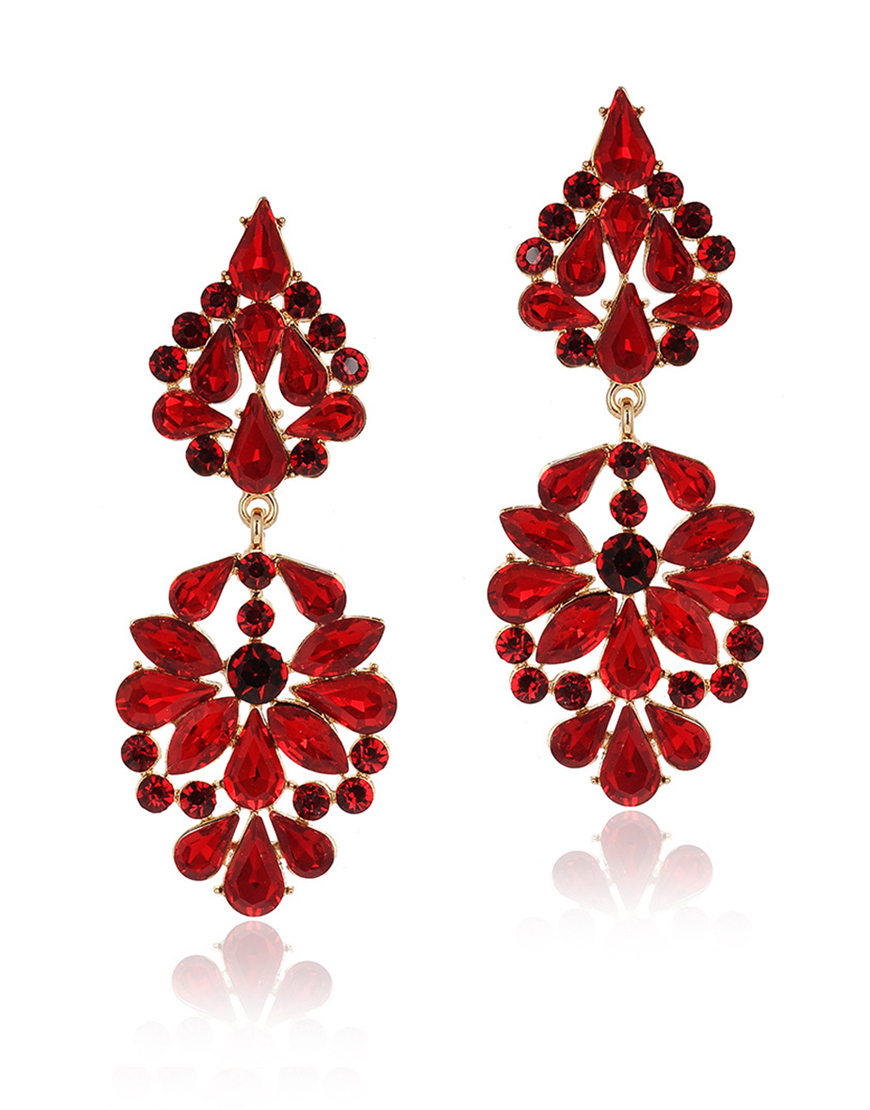 Sparkly Golden Flower Shaped Prom Drop Earrings with Rhinestones