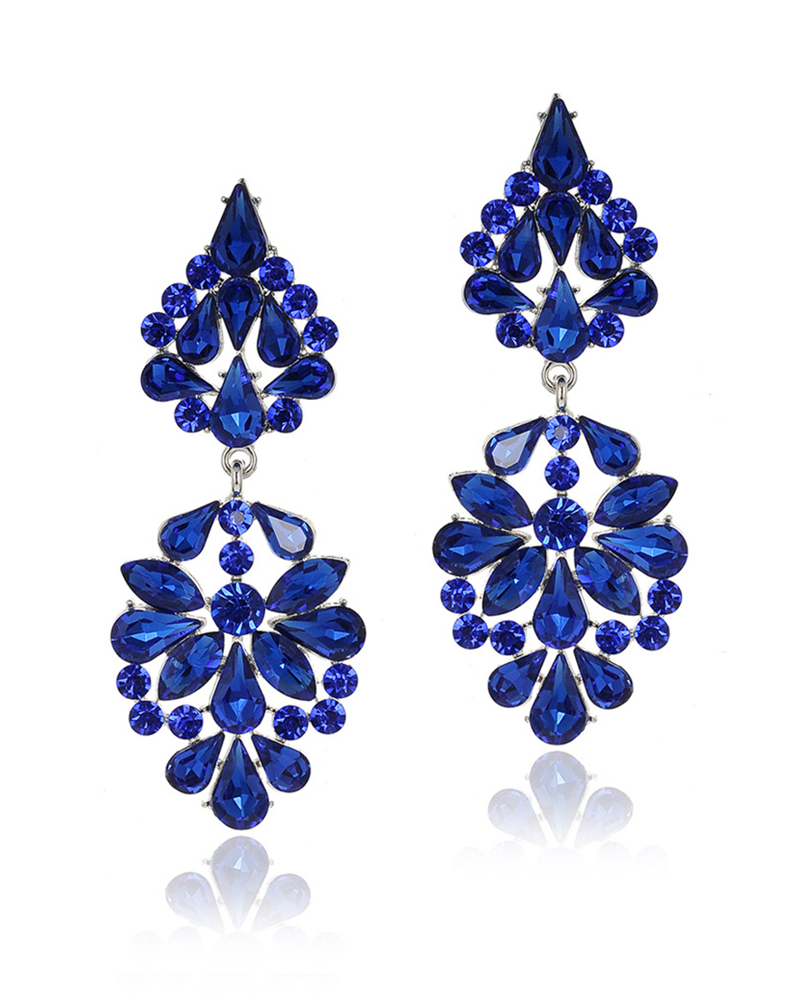 Sparkly Golden Flower Shaped Prom Drop Earrings with Rhinestones