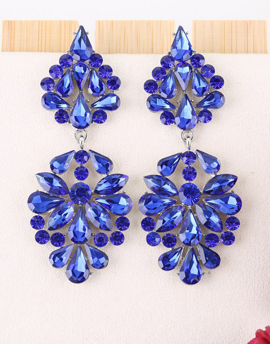 Sparkly Golden Flower Shaped Prom Drop Earrings with Rhinestones