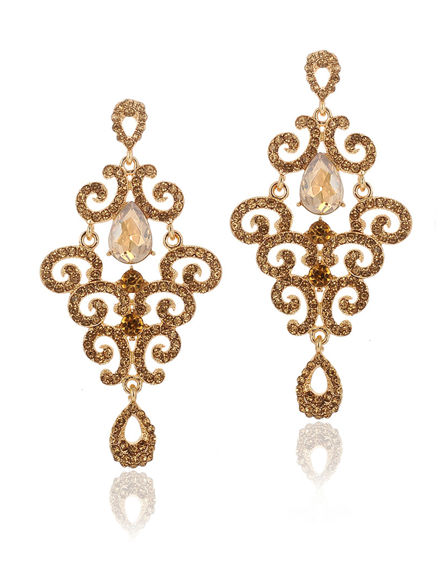 Gold Sparkly Rhinestones Prom Drop Earrings