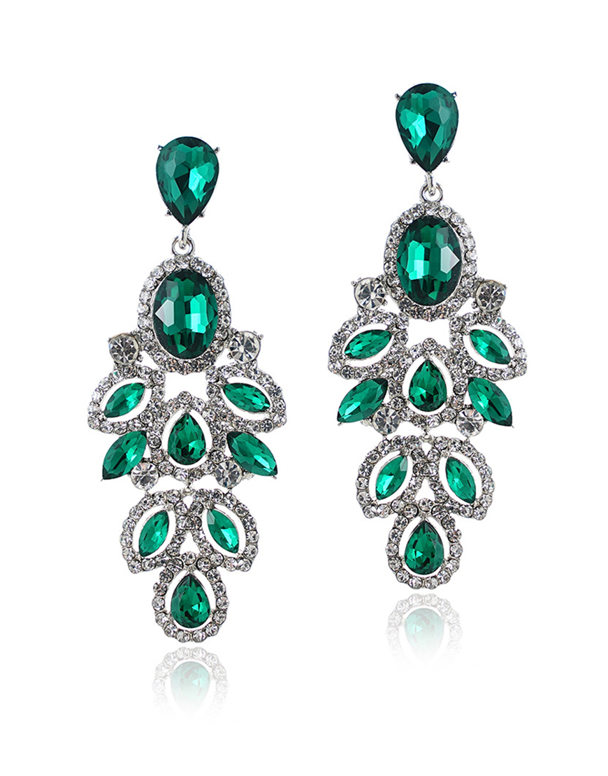 Sparkly Golden Leaf Shaped Prom Drop Earrings with Rhinestones