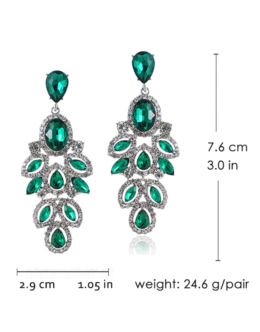 Sparkly Golden Leaf Shaped Prom Drop Earrings with Rhinestones