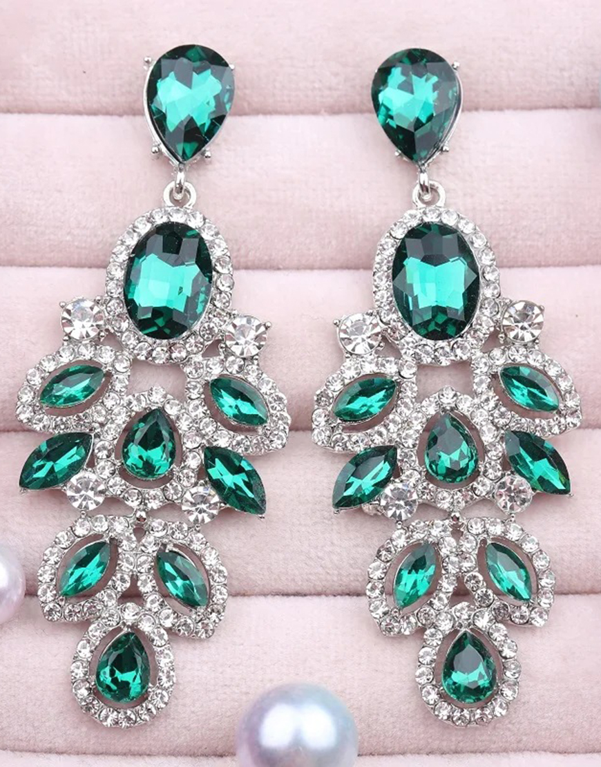 Sparkly Golden Leaf Shaped Prom Drop Earrings with Rhinestones