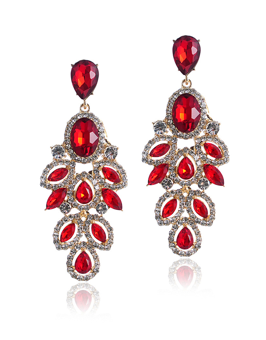 Sparkly Golden Leaf Shaped Prom Drop Earrings with Rhinestones