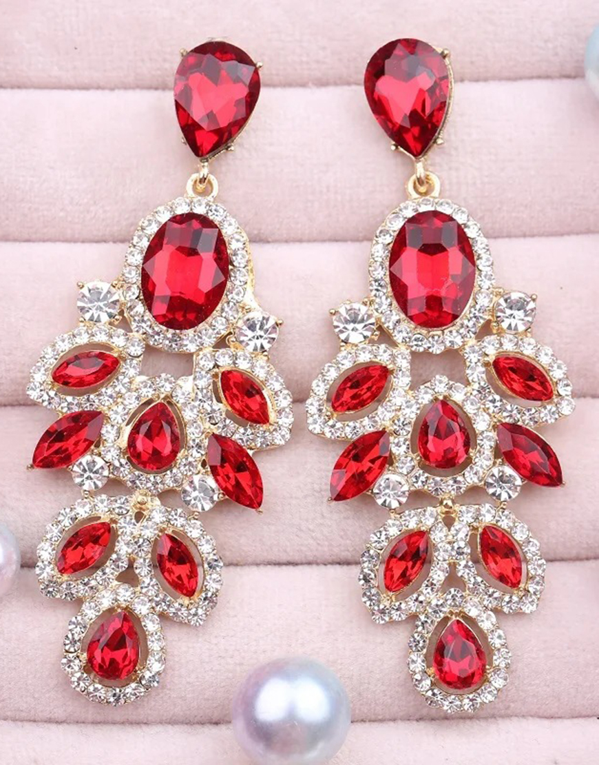 Sparkly Golden Leaf Shaped Prom Drop Earrings with Rhinestones