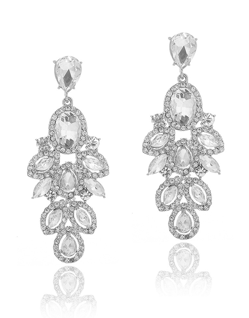 Sparkly Golden Leaf Shaped Prom Drop Earrings with Rhinestones