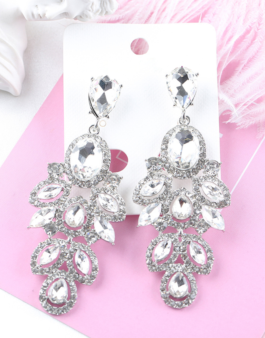 Sparkly Golden Leaf Shaped Prom Drop Earrings with Rhinestones