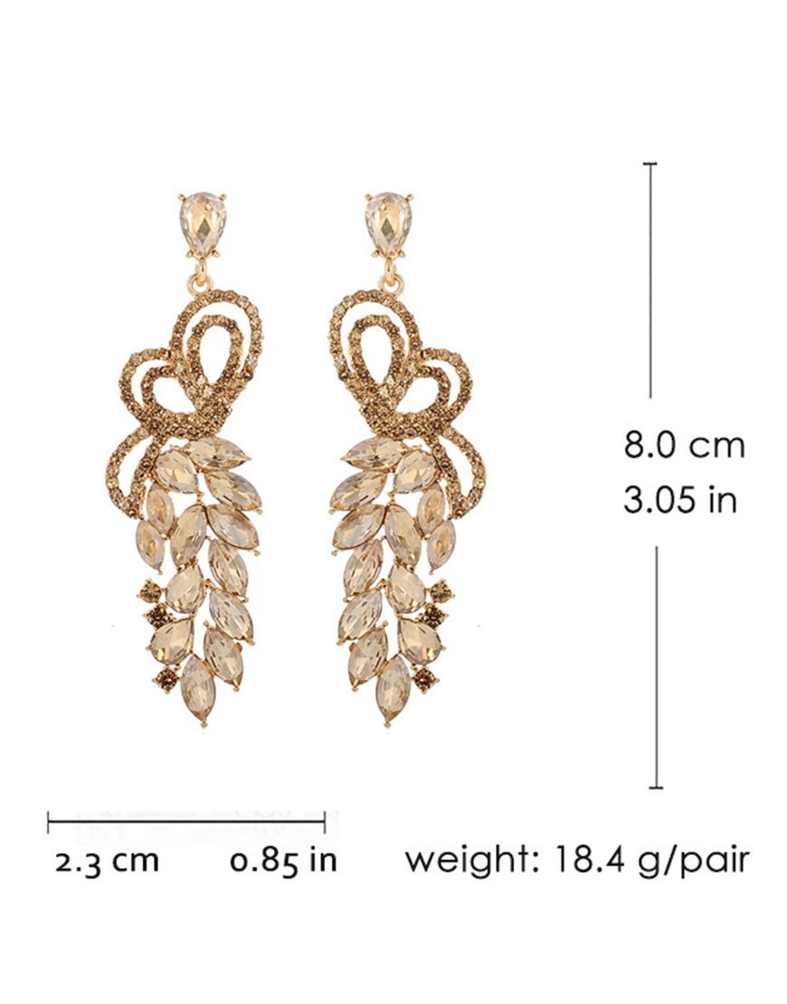 Sparkly Golden Leaf Shaped Rhinestones Party Drop Earrings