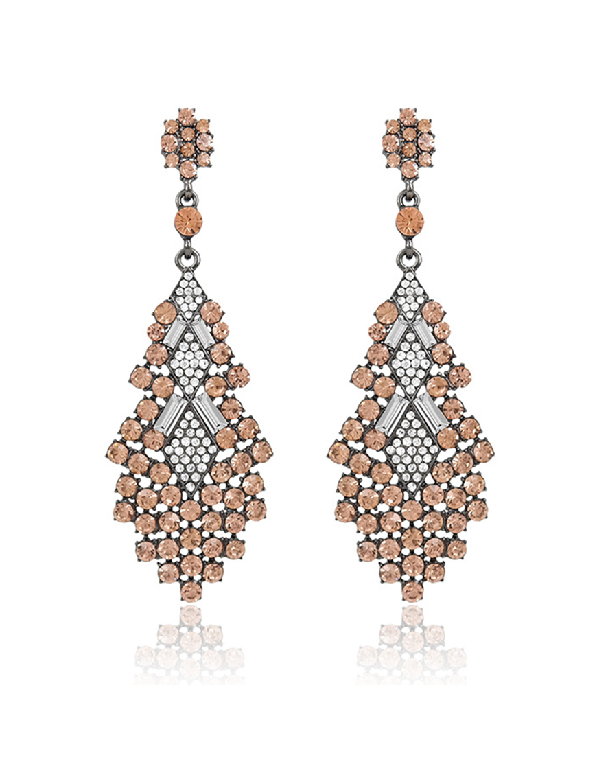 Sparkly Champagne Teardrop Party Drop Earrings with Rhinestones