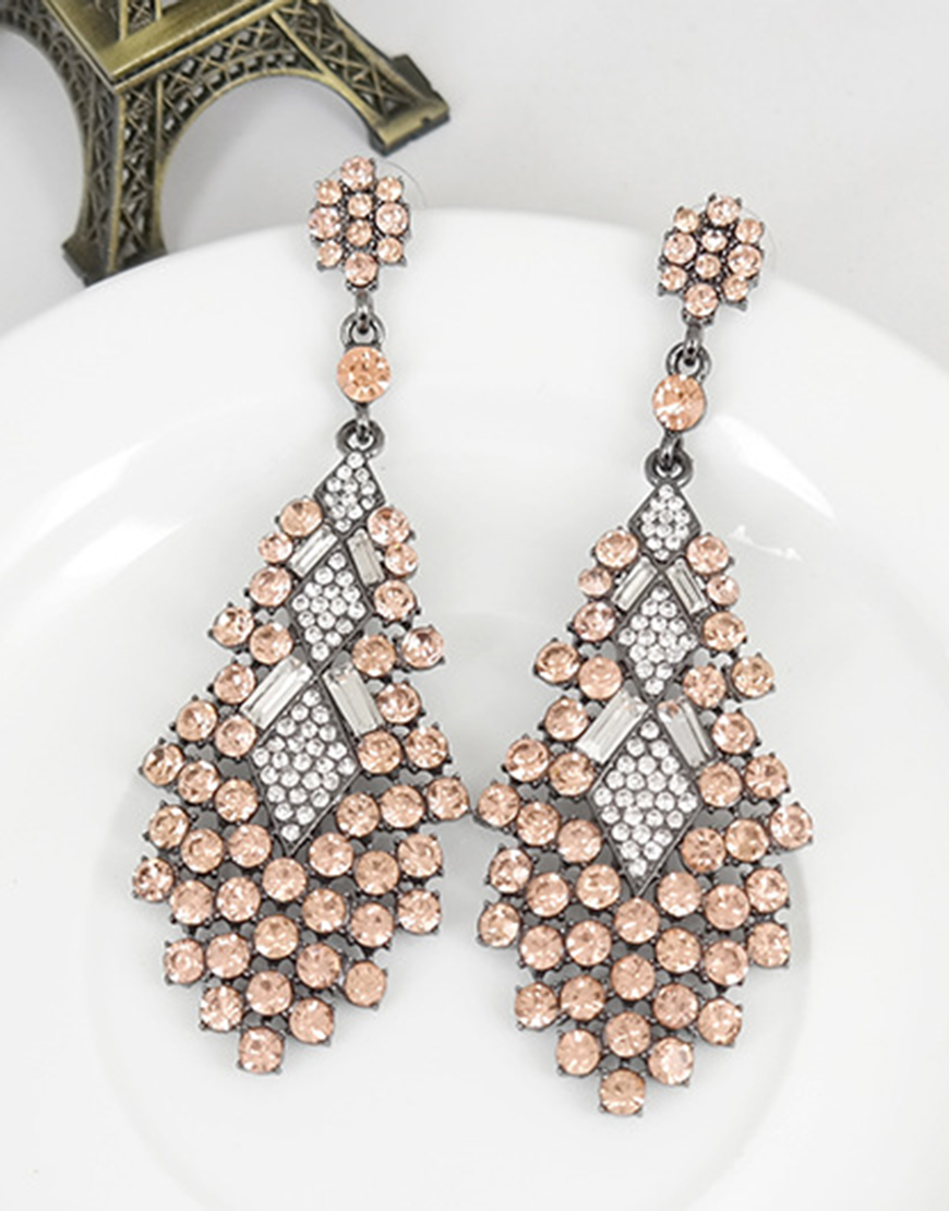 Sparkly Champagne Teardrop Party Drop Earrings with Rhinestones