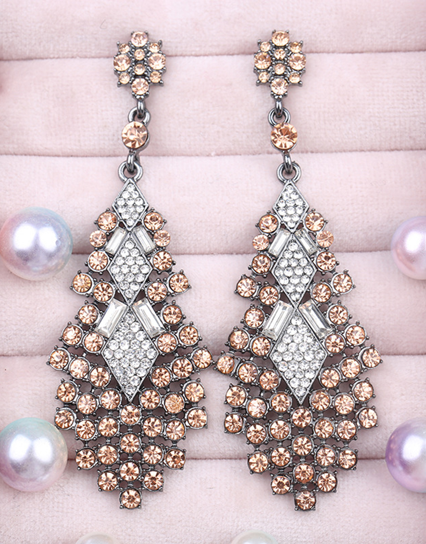 Sparkly Champagne Teardrop Party Drop Earrings with Rhinestones