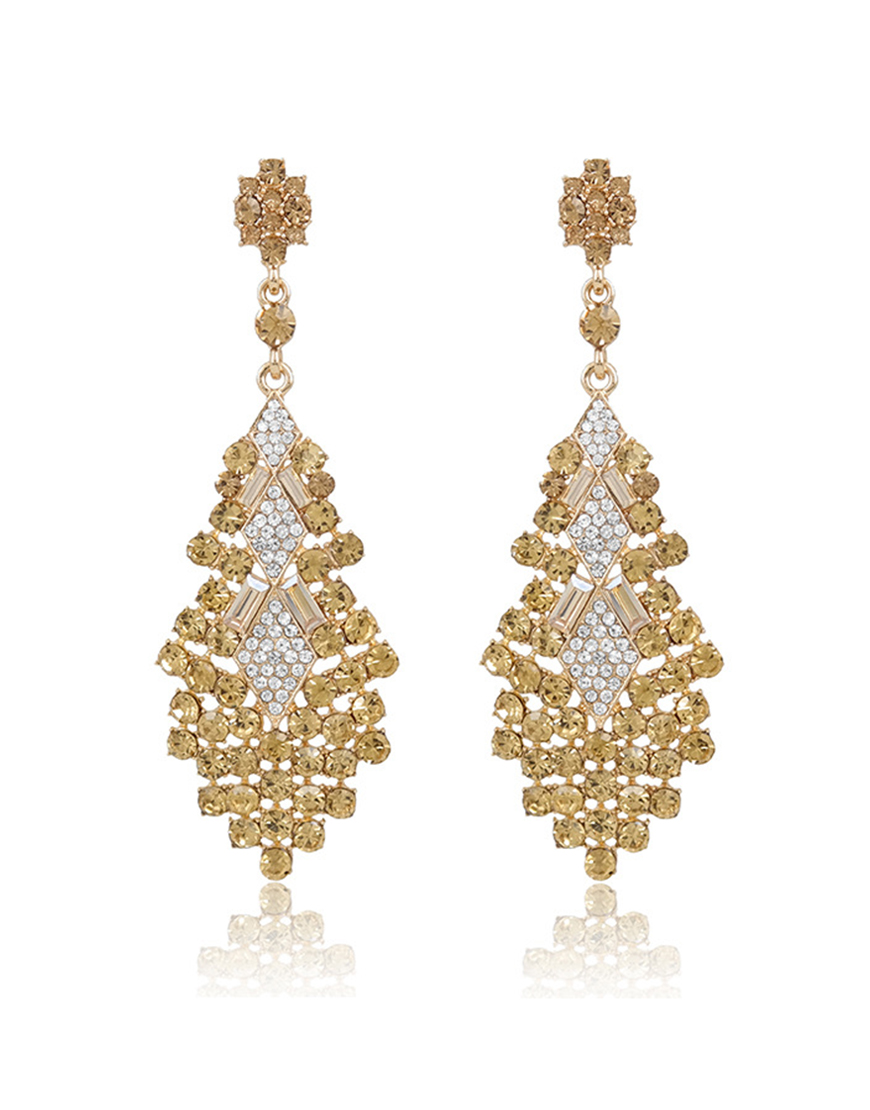 Sparkly Champagne Teardrop Party Drop Earrings with Rhinestones