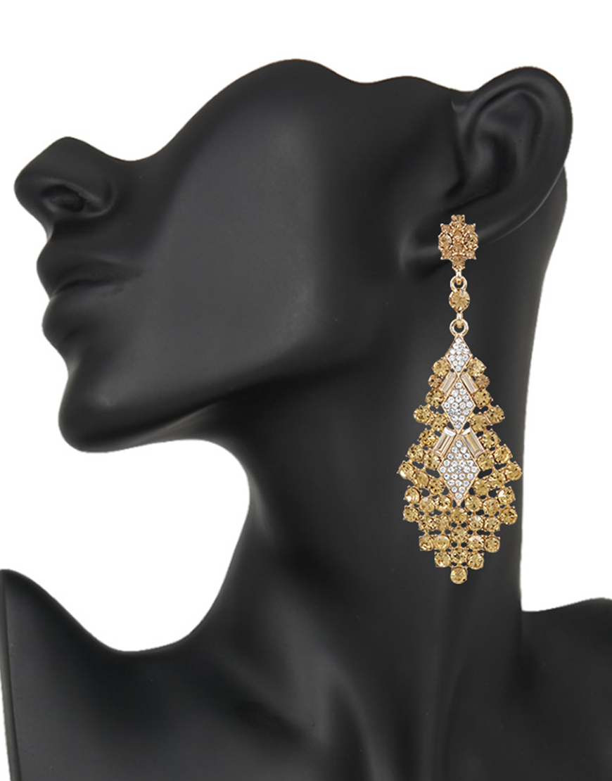 Sparkly Champagne Teardrop Party Drop Earrings with Rhinestones
