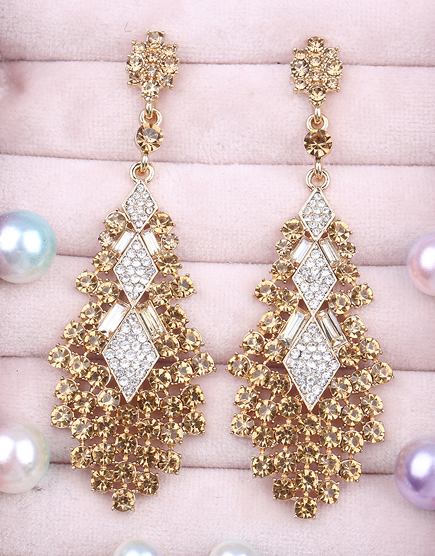Sparkly Champagne Teardrop Party Drop Earrings with Rhinestones