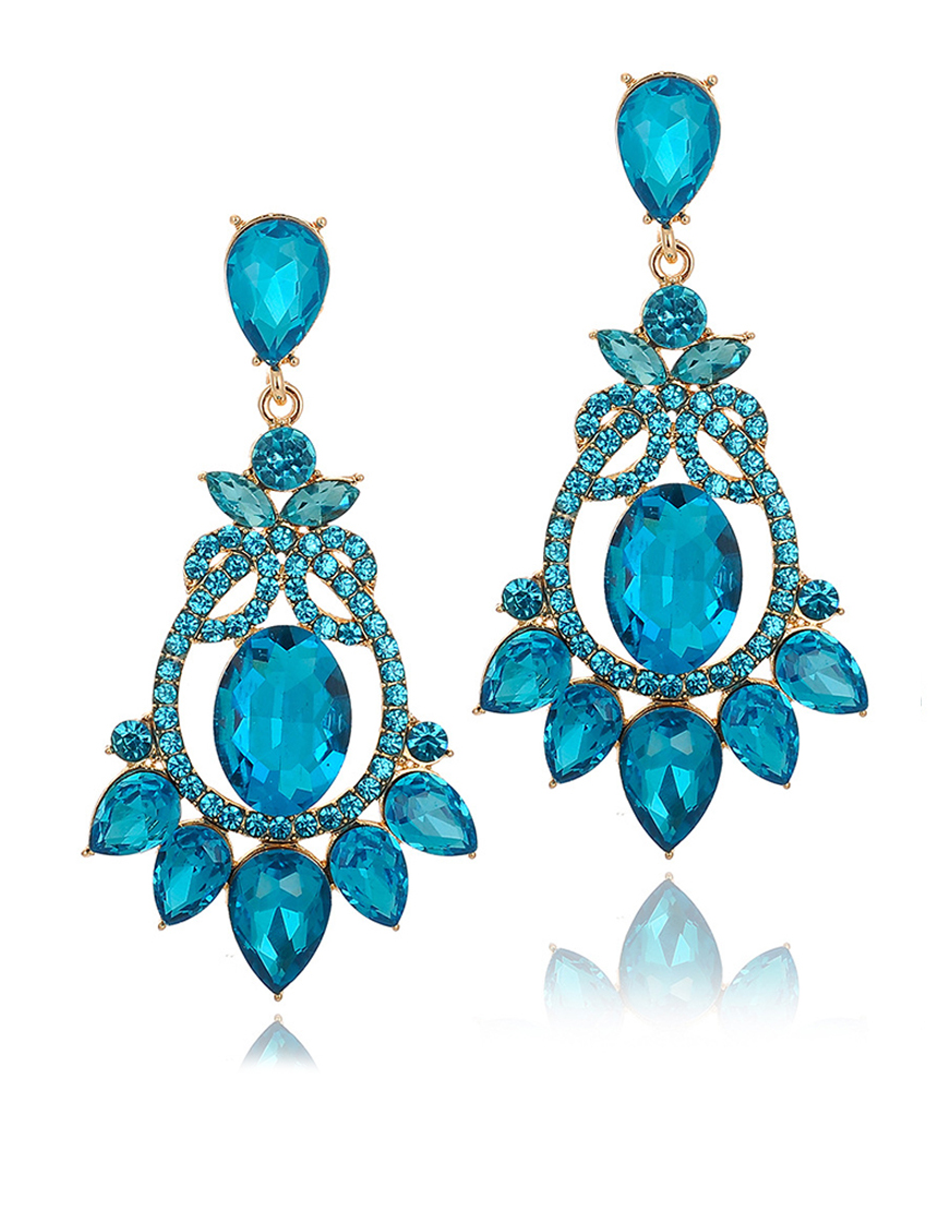 Sparkly Golden Vintage Party Drop Earrings with Rhinestones