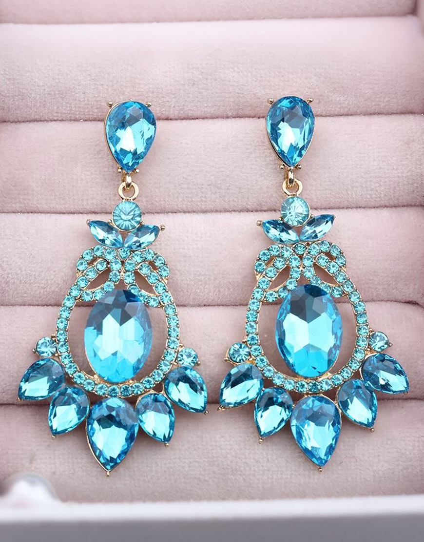 Sparkly Golden Vintage Party Drop Earrings with Rhinestones