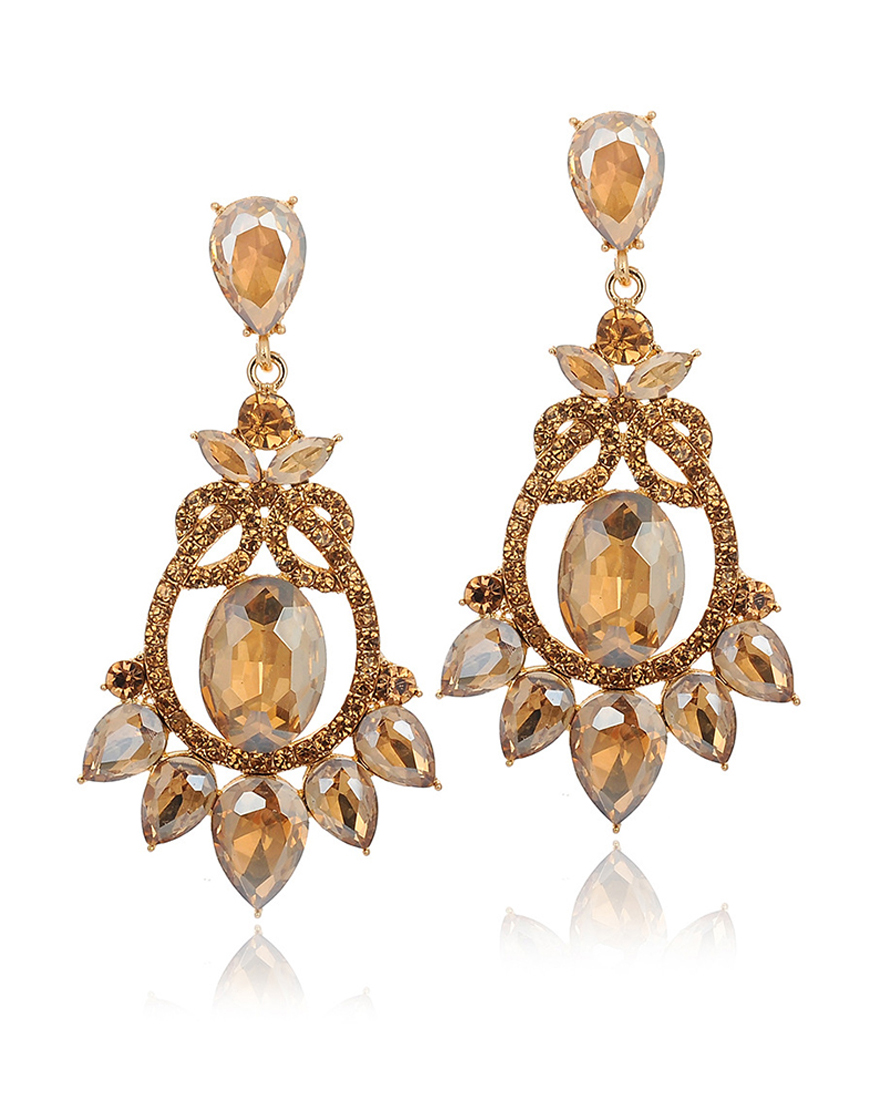 Sparkly Golden Vintage Party Drop Earrings with Rhinestones
